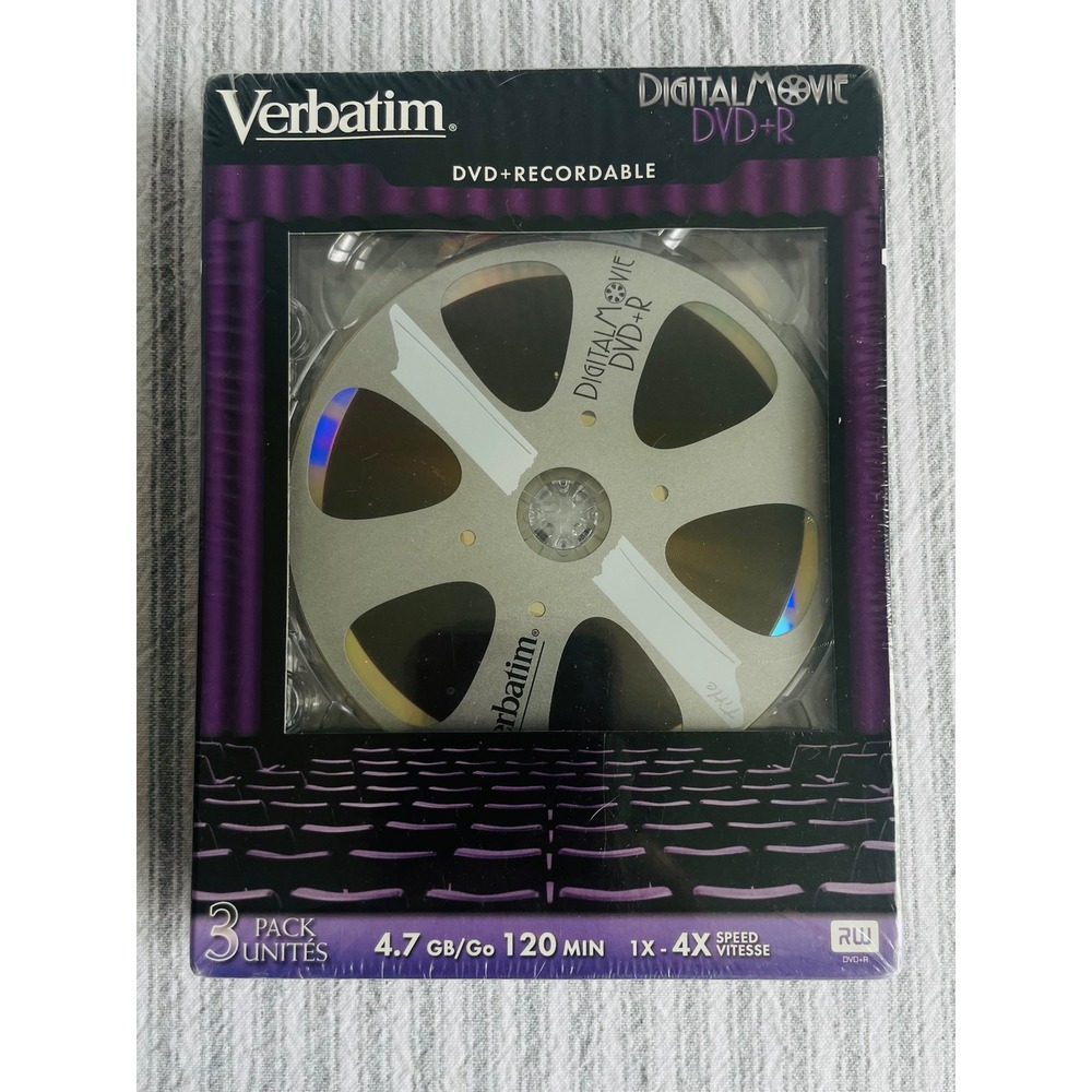 Verbatim DigitalMovie DVD+R 4.7GB 120min 4x Cinema Reel 3 Pack New Sealed RARE